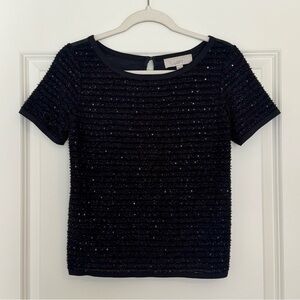 Ann Taylor LOFT Black Sequined Short Sleeve Blouse